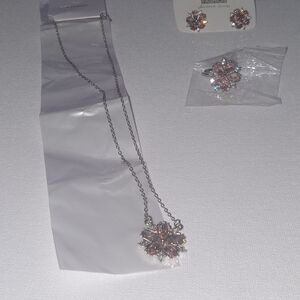 Elegant Pink Flower Necklace and Earring Set